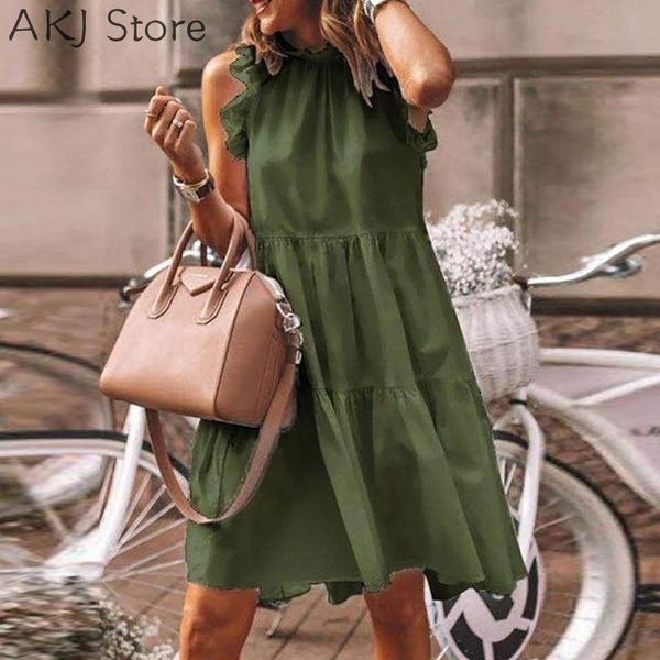 

casual dresses summer fashion ruffles trim ruched mini dress, Black;gray