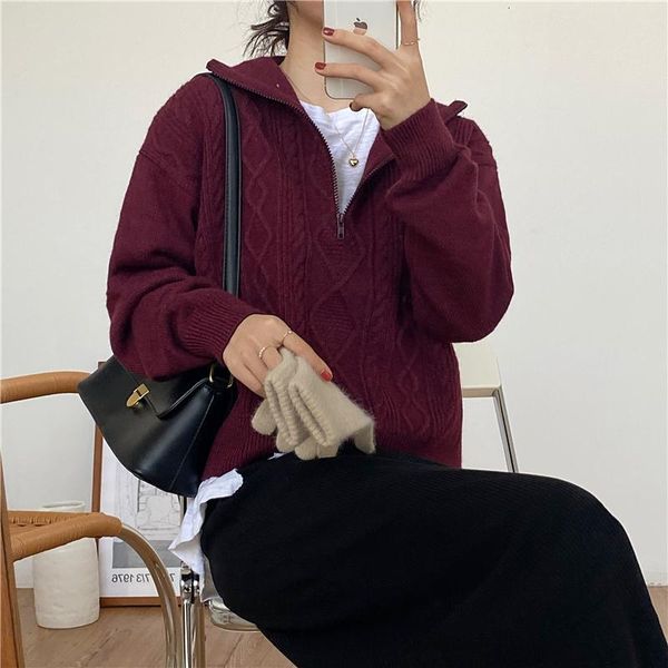 

Women's Sweaters Women Autumn Winter Elegant Turtleneck Zipper Knitted Female Twist Pullovers Tops Outwear Warm Sweater XK6U, White;black