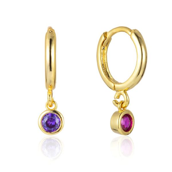 

hoop & huggie fashion sparking rainbow zircon small earrings dainty geometric metal style colored for women jewelry, Golden;silver