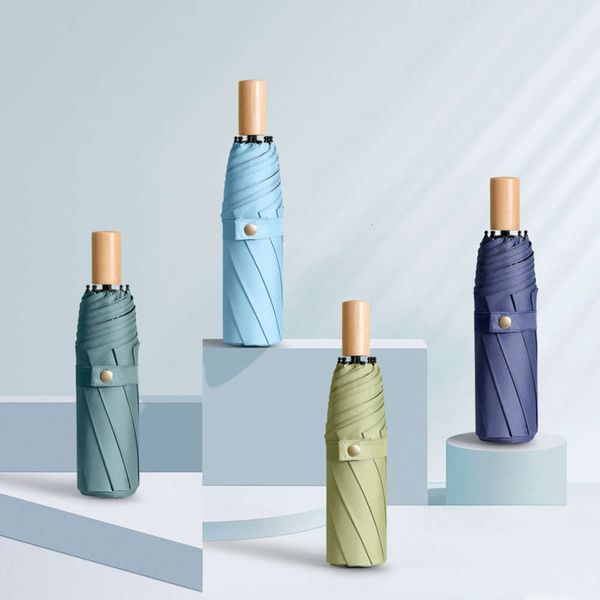 

simple eight bone hand open wooden handle sunny umbrella for men and women