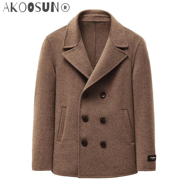 

men's wool & blends akoosun 100% coat 2021 autumn winter jacket men double-side woolen coats fashion mens short overcoat mg-1800003 my1, Black