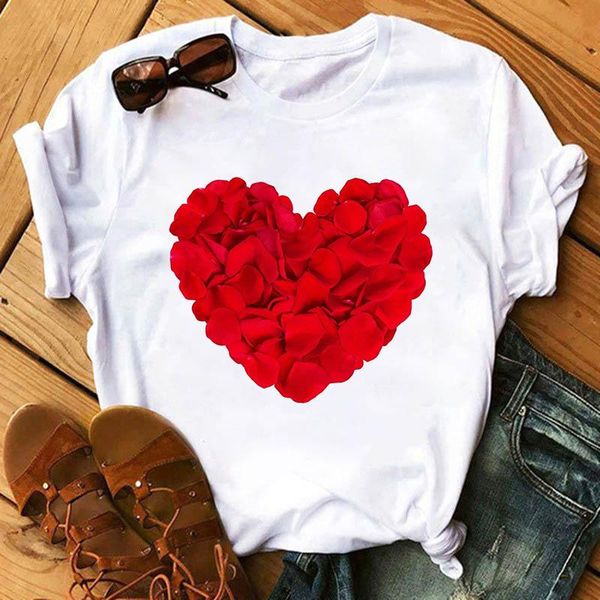 

women's t-shirt beautiful love graphic print ladies tshirt white round neck short sleeve summer casual women t shirt