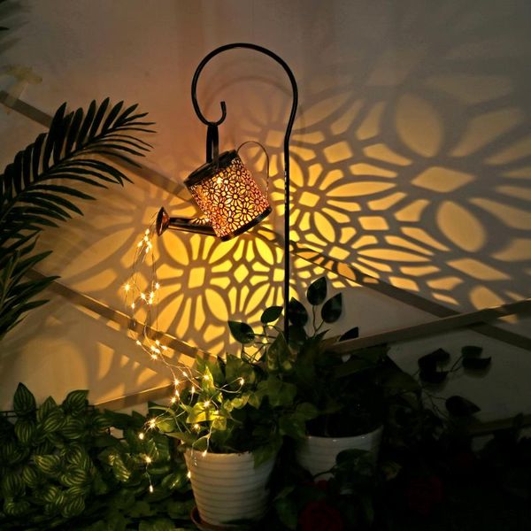 

solar lamps led kettle light wrought iron watering can sprinkle fairy string lamp outdoor waterproof yard art ornament garden decor