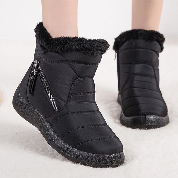 

boots women 2021 winter for waterproof warm snow botas mujer zipper ankle low heels shoes, Black