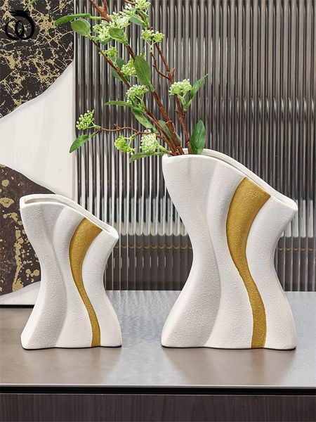 

vases art curves vase ceramics design creative white gold dried flower receptacle nordic craft luxurious home decor modern decoration