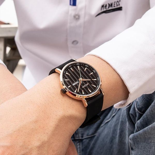 

wristwatches megir waterproof ultra thin date black rose clock male silicon strap casual fashion quartz watch sports, Slivery;brown