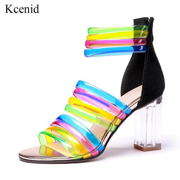 

kcenid transparent high heels summer sandals fashion colorful party wedding shoes woman open toe prom pumps big size 45, Black