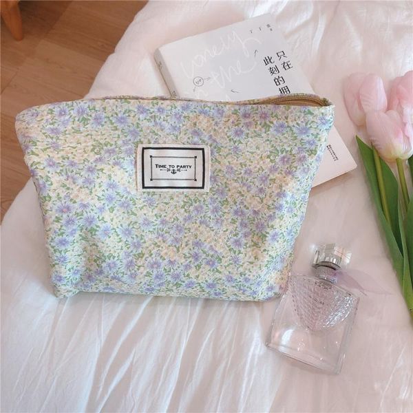 

cosmetic bags & cases women makeup bag cotton fabric floral clutch large travel toiletry washing necesserie organizer beauty pouch