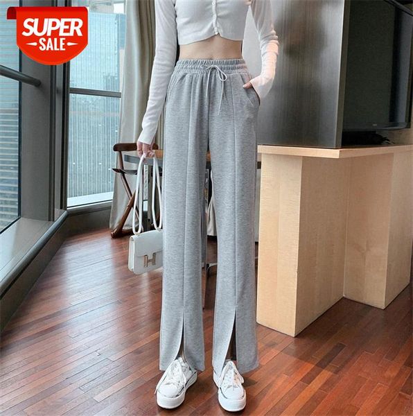 

slit wide leg pants women's high waist drape mopping chic hong kong style are thin and versatile straight trousers trend #cc5z, Black;gray
