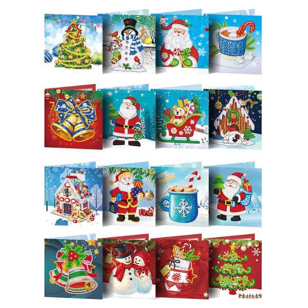 

greeting cards 8pcs 5d cartoon special-shaped diamond painting cross stitch postcards festival envelope christmas