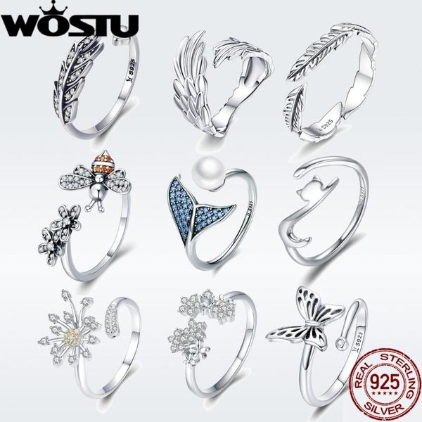 

wedding rings wostu 925 sterling silver vintage style leaves clear cz adjustable for women fashion s925 jewelry gift dxr313, Slivery;golden