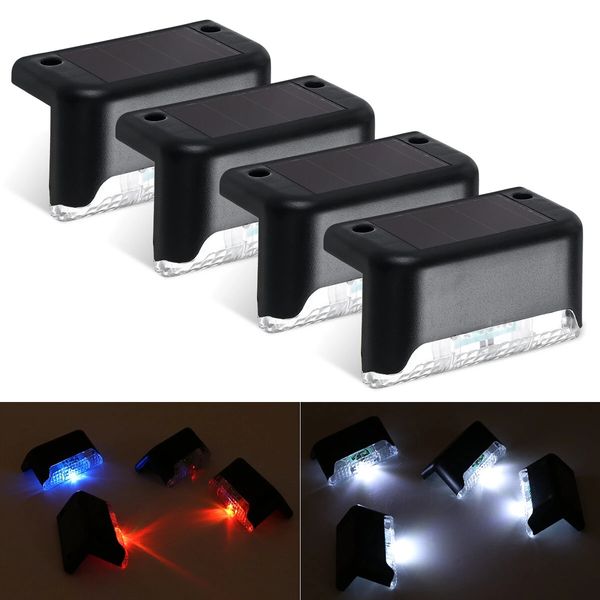 

4pcs solar led deck lights outdoor waterproof garden pathway light stairs step fence lamp - a
