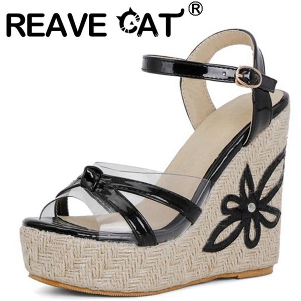 

dress shoes reave cat 2021 slingbacks open toe flower patchwork buckle strap 12.5cm wedge sandal with platform size 30-48 black yellow white