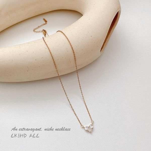 

chains small design sense zircon love pendant titanium steel necklace female simple vintage ins cold style clavicle chain trend, Silver