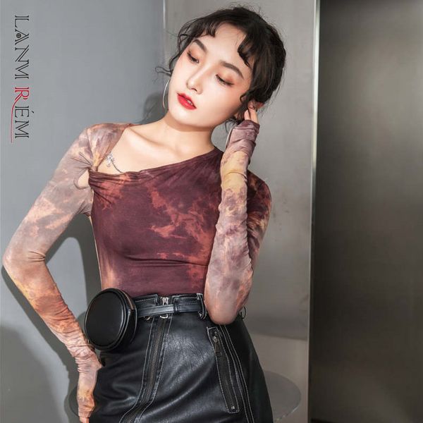 

spring blouse irregular collar ink-painting streetwear fashion long-sleeved clothing for women 2a632 210507, White