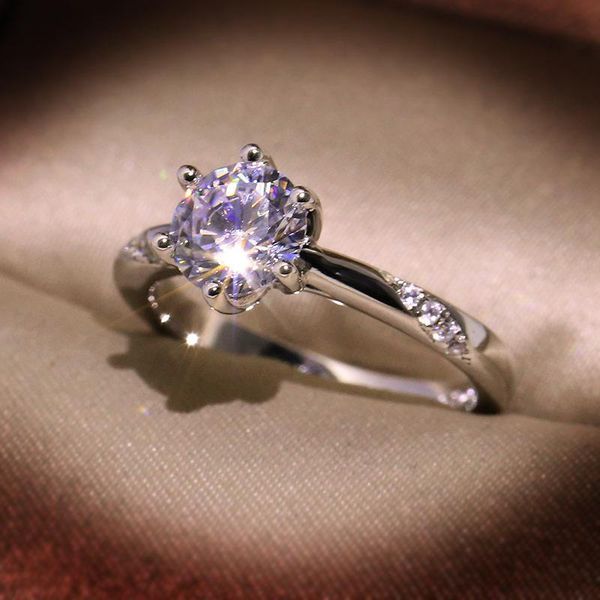 

wedding rings romantic silver color 6 claw 1 ct cubic zirconia for women engagement valentine's day gift jewelry accessories, Slivery;golden