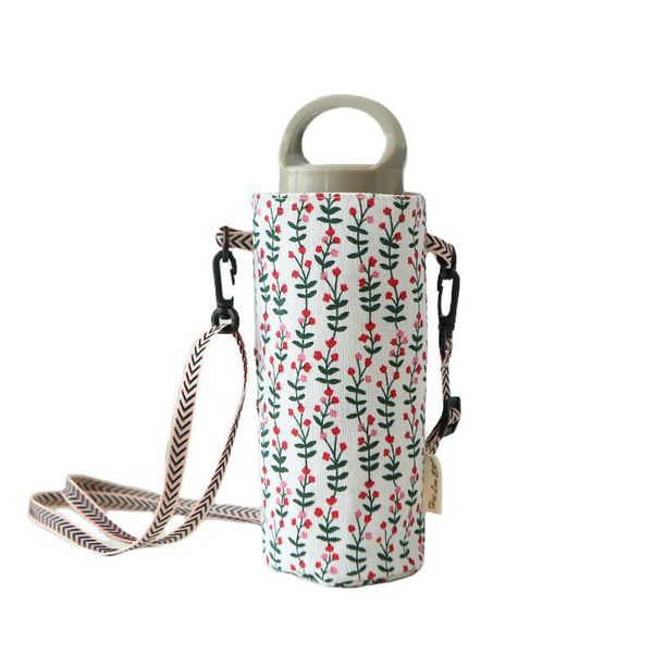 

canvas water bottle sleeve bag simple portable milk tea thermos cup holder