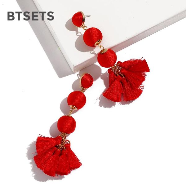 

long tassel earrings red oorbellen dangling for women hanging party wedding bridal pom earring accessories dangle & chandelier, Silver