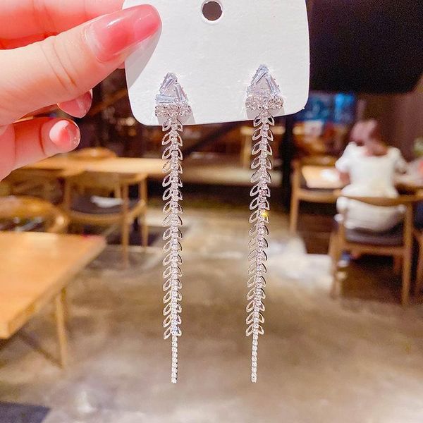 

dangle & chandelier statement long earrings korean style elegant fashion jewelry micro pave drop earings, Silver