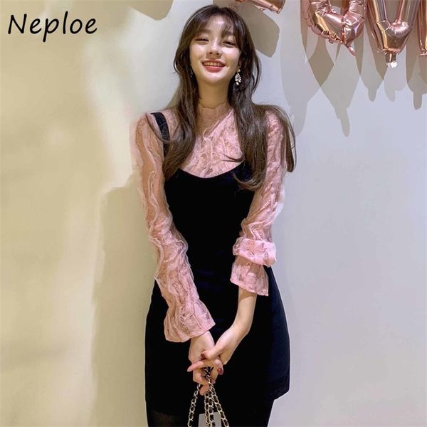 

spring print 2 pcs women set stand collar long sleeve shirt + high waist hip a line dress suit slim 210422, White