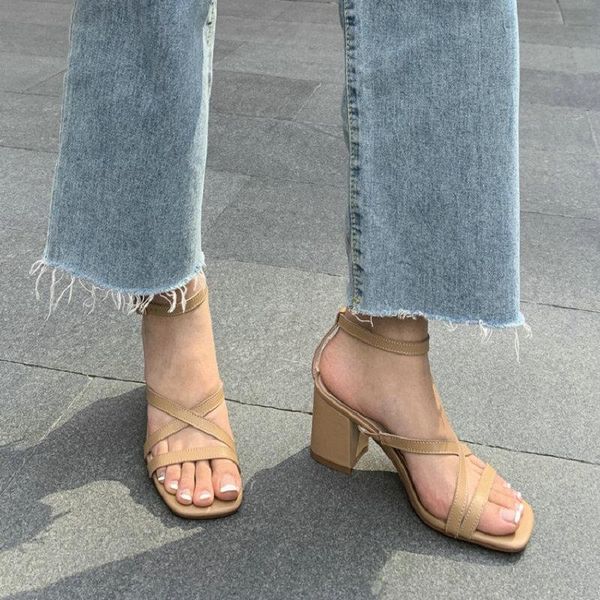 

zawsthia real genuine leather woman's shoes summer block high heels pumps ankle strap classic end women sandals, Black