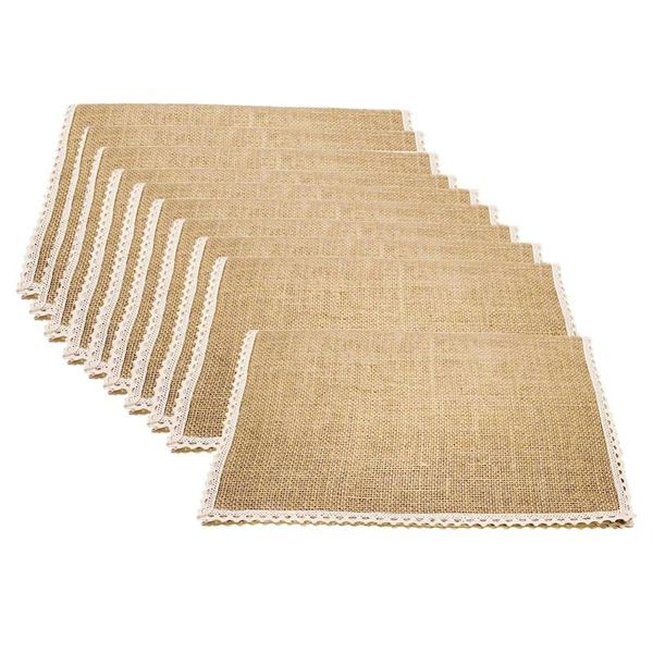 

mats & pads 10pcs burlap jute hessian line lace tableware wedding christmas cup party decoration