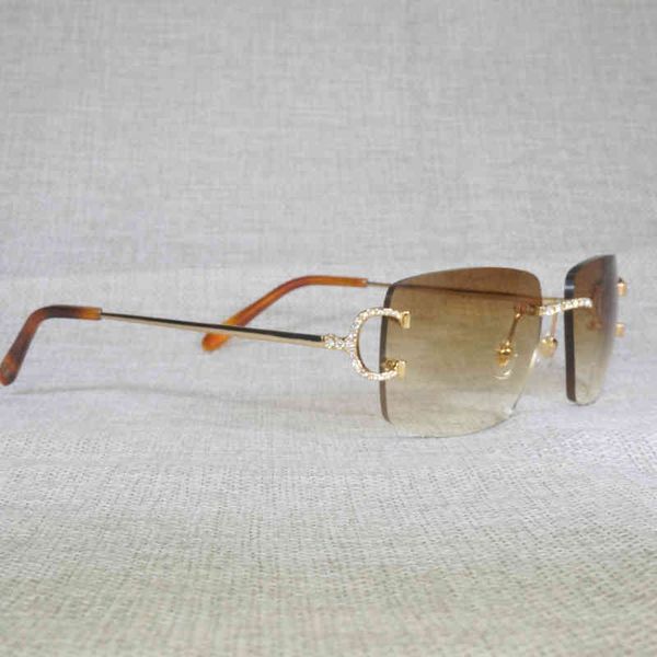 

2022 factory wholesale new model rhinestone wire rimless oval men stone metal frame square shades for women summer club oculos eyewear jhs1, White;black