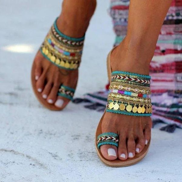 

slippers bohimia sandals women bling sequins thong slides flat summer shoes ladies girls gladiator plus size 35-43, Black