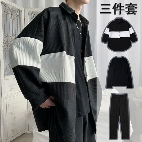 

men's tracksuits three piece set, keldan casual knitting, korean fashion, beautiful clothes, neutral, hong kong style, street fashion, Gray