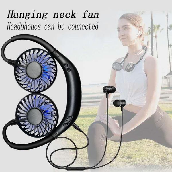 

electric fans 2500mah hands-hanging neck fan with bluetooth headphone usb rechargeable 3speed adjustable wearable aroma fan-black