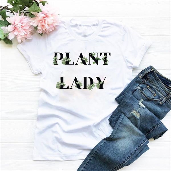 

plant letters print women short sleeve loose tee clothes graphic, White