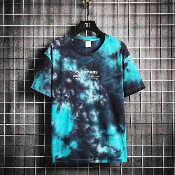 T-shirt da uomo 100% cotone Summer Plus-size M-5XL Tie-dye Front Rear Stampato Moda T-shirt casual Uomo 210706