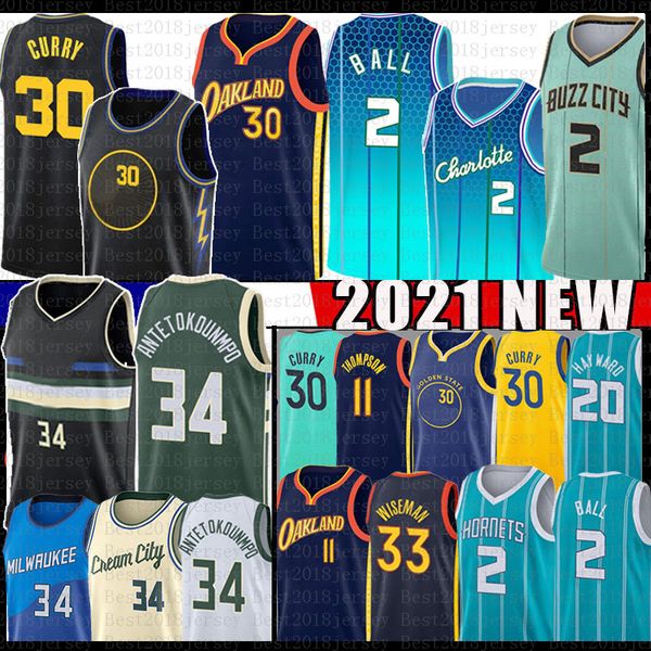 

stephen 30 curry lamelo 2 ball basketball jersey giannis 34 antetokounmpo gordon 20 hayward klay 11 thompson james 33 wiseman 75th anniversa, Black;red