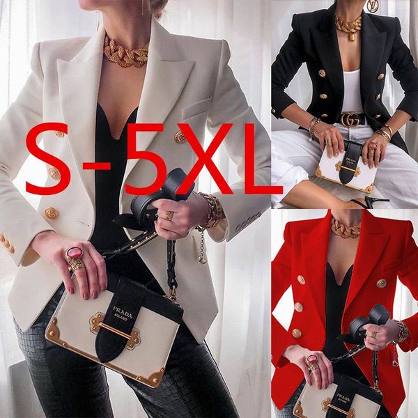 

fashionable ladies suit spring and autumn solid color casual double breasted jacket, White;black