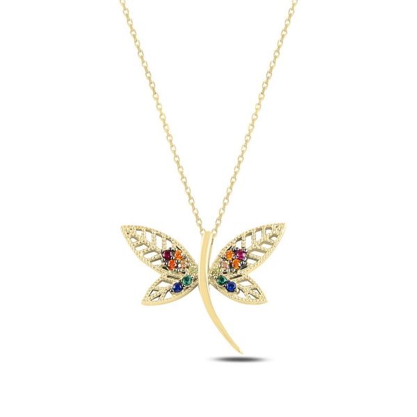 

chains silver 925 sterling dragonfly colorful zircon stone necklace