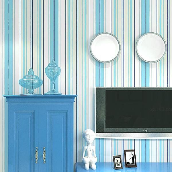 

wallpapers mediterranean non-woven vertical stripes wallpaper modern simple living room bedroom sofa tv background light blue