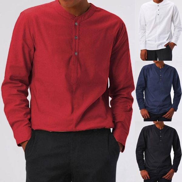 

men's t-shirts 2021 men slim casual stand collar long sleeve button pullover shirt warm simple fashion camisetas, White;black