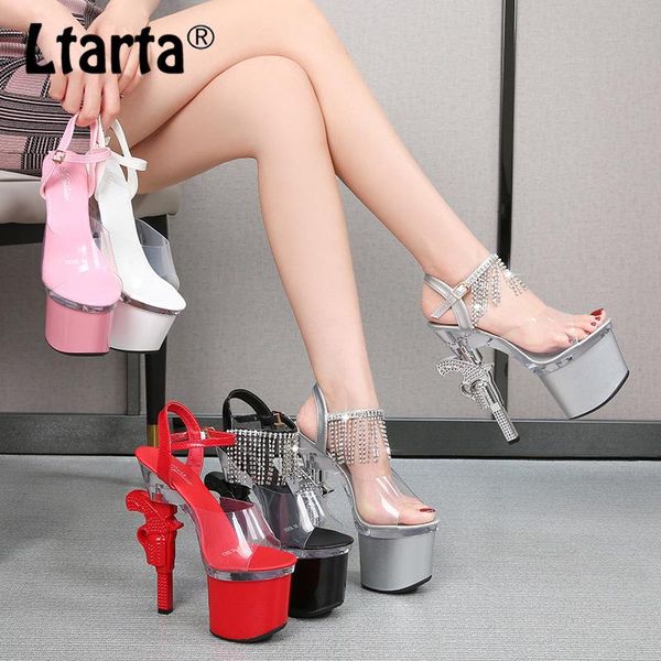 

women's shoes nightclub high heels platform sandals transparent rhinestone crystal banquet lfd dress, Black