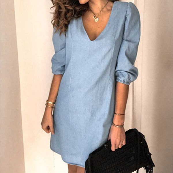 

casual dresses black sleeve wome half v neck spring es solid loose mini female office work vestidos s-xxxl jn54, Black;gray
