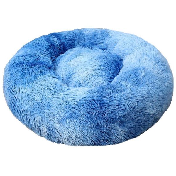 

kennels & pens round dog bed donut tie-dyed long plush cat fluffy soft pet for small medium large dogs warm sleeping cushion