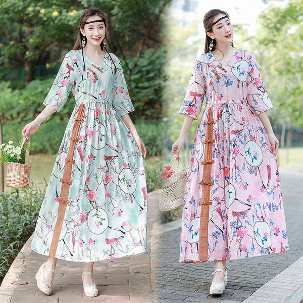 

dresses chic dress 2021 spring and summer women's large new cotton hemp long lace up national style swing skirt, Black;gray