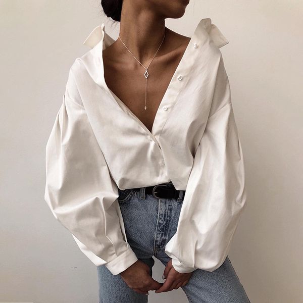 

women's & designer white fashion lantern sleeve lapel neck casual solid black womens blouses shirts