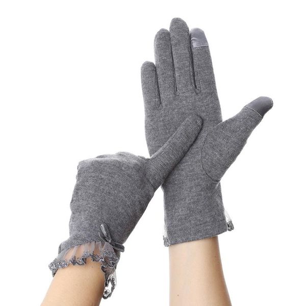 

five fingers gloves touch screen girls women summer autumn breathable stretch lace anti uv slip resistant driving glove phone, Blue;gray