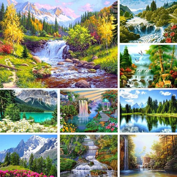 

diamond painting kamy yi diy 5d square handmade round rhinestone cross stitch mountain and river waterfall, picture home decoration gift