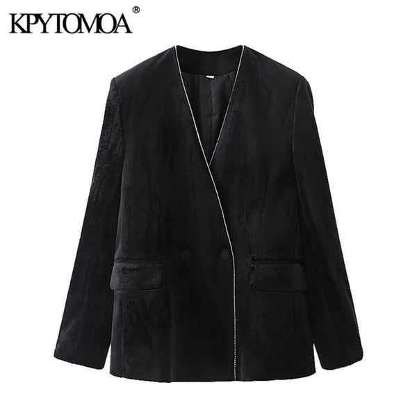 

women fashion patchwork velvet blazer coat v neck long sleeve female outerwear chic veste femme 210420, White;black