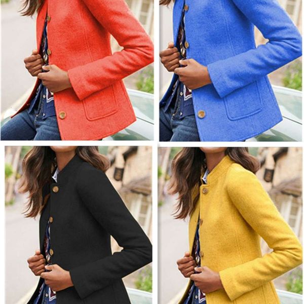 

autumn winter stand collar color simple wool fashion coat, Black;brown