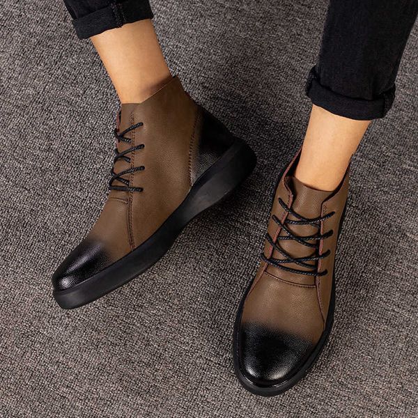 

men's winter leather boots style anti slip shoes men's casual boots, Black