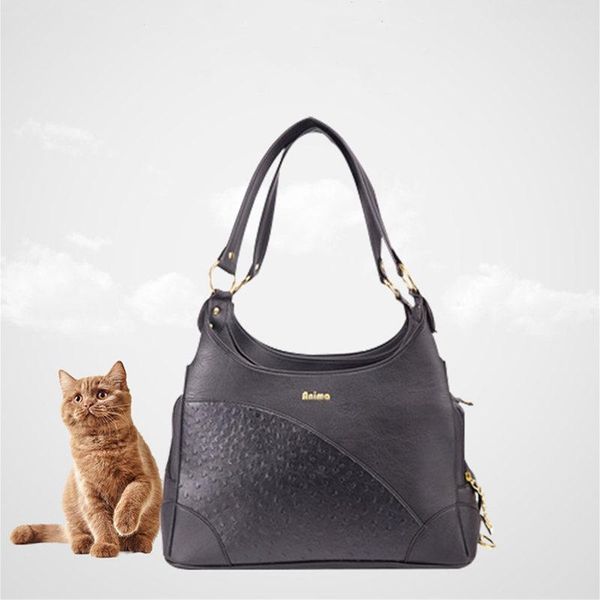 

pet dog fashion solid black leather all season suitable bag breathable outdoor travel carries slings bags for small dogs cats car seat cover