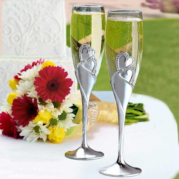 

wine glasses 2pcs heart shape glass wedding champagne lover rhinestone crystal goblet banquet decoration