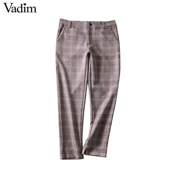 

women's pants & capris vadim women stylish plaid zipper design pockets female casual basic trousers ankle length pantalones mujer kb220, Black;white